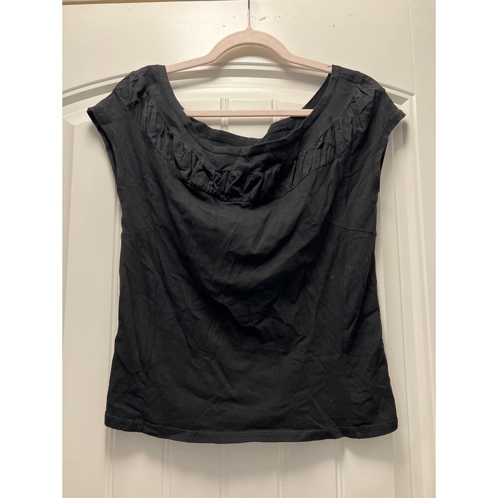 Luna Luz Women’s Sleeveless Ruffle Lightweight‎ Casual Pullover Top Size M Black
